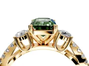 3 Stone Engagement Ring Setting for Fancy Green Emerald Cut Center with Pave Split Shank and Prong Head in Yellow Gold