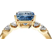 5 Stone Engagement Ring Setting for Fancy Blue Princess Cut Center with Plain Band and Prong Head in Yellow Gold