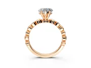 Solitaire Engagement Ring Setting for Heart-Shaped Center with Beaded Bezel Station Band and Prong Head in Rose Gold