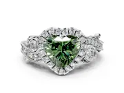 Milgrain Halo Engagement Ring Setting for Fancy Green Heart-Shaped Center with Shoulder Bezels and Prong Head in Platinum