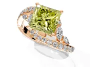 Solitaire Engagement Ring Setting for Fancy Yellow Princess Cut Center with Pave Bypass Twist Band and Prong Head in Rose Gold