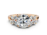 Floral Engagement Ring Setting for Round Cut Center with Marquise Cluster Shoulders and Prong Head in Rose Gold