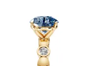 Solitaire Engagement Ring Setting for Fancy Blue Round Cut Center with Beaded Bezel Station Band and Prong Head in Yellow Gold