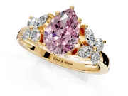 Floral Engagement Ring Setting for Fancy Pink Pear-Shaped Center with Marquise Cluster Shoulders and Prong Head in Yellow Gold