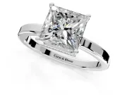 Hidden Halo Engagement Ring Setting for Princess Cut Center with Wide Flat Plain Band and Prong Head in White Gold
