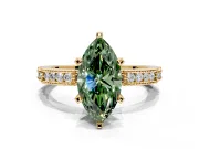 Solitaire Engagement Ring Setting for Fancy Green Marquise Center with Milgrain-Edged Pave Band and Prong Head in Yellow Gold