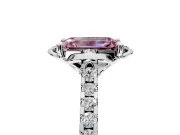 Floral Engagement Ring Setting for Fancy Pink Emerald Cut Center with Pave Band and Floral Prong Head in Platinum