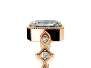 Milgrain Bezel Engagement Ring Setting for Emerald Cut Center with Marquise Stations and Bezel Head in Rose Gold