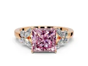 Solitaire Engagement Ring Setting for Fancy Pink Princess Cut Center with Marquise Flower Shoulders and Prong Head in Rose Gold