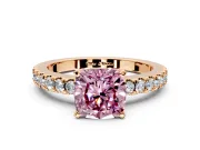 Solitaire Engagement Ring Setting for Fancy Pink Cushion Cut Center with Single Row Accent Band and Prong Head in Rose Gold