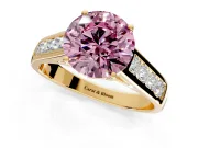Solitaire Engagement Ring Setting for Fancy Pink Round Cut Center with Cathedral Channel Band and Prong Head in Yellow Gold