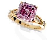 Solitaire Engagement Ring Setting for Fancy Pink Asscher Cut Center with Marquise and Bezel Accents and Prong Head in Yellow Gold