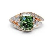 Halo Engagement Ring Setting for Fancy Green Radiant Cut Center with Marquise and Pave Bypass Band and Prong Head in Rose Gold