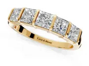 Princess Cut Lab-Grown Diamond 5 Stone Channel Wedding Band with Bar Prongs in Yellow Gold