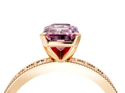 Milgrain Pave Engagement Ring Setting for Fancy Pink Emerald Cut Center with Accent Band and Prong Head in Rose Gold