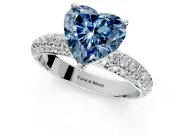 Solitaire Engagement Ring Setting for Fancy Blue Heart-Shaped Center with Domed Multi-Row Pave Band and Prong Head in Platinum