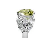 Leaf Cluster Engagement Ring Setting for Fancy Yellow Heart-Shaped Center with Marquise Accents and Prong Head in Platinum