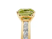 Solitaire Engagement Ring Setting for Fancy Yellow Asscher Cut Center with Princess Cut Channel Band and Prong Head in Yellow Gold