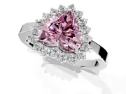Starburst Halo Engagement Ring Setting for Fancy Pink Heart-Shaped Center with Flat Cathedral Band and Prong Head in Sterling Silver