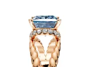 Halo Engagement Ring Setting for Fancy Blue Princess Cut Center with Rope Twist Split Shank and Prong Head in Rose Gold