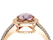 Milgrain Halo Engagement Ring Setting for Fancy Pink Pear-Shaped Center with Three-Sided Pave Band and Prong Head in Rose Gold