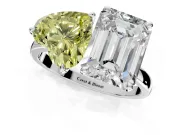 Fancy Yellow Heart-Shaped and Emerald Cut Lab-Grown Diamond Toi et Moi Engagement Ring with Prong-Set Stones in White Gold
