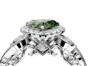 Milgrain Halo Engagement Ring Setting for Fancy Green Heart-Shaped Center with Shoulder Bezels and Prong Head in Platinum