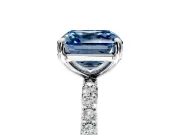 Solitaire Engagement Ring Setting for Fancy Blue Asscher Cut Center with Pave Accents and Prong Head in Sterling Silver