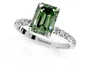 Solitaire Engagement Ring Setting for Fancy Green Emerald Cut Center with Micro Pave Band and Prong Head in Platinum