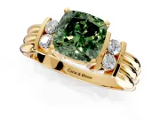 Solitaire Engagement Ring Setting for Fancy Green Cushion Cut Center with Grooved Bar Accent Band and Prong Head in Yellow Gold