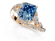 Solitaire Engagement Ring Setting for Fancy Blue Radiant Cut Center with Pave Bypass Twist Band and Prong Head in Rose Gold
