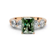 5 Stone Engagement Ring Setting for Fancy Green Radiant Cut Center with Graduated Accents and Prong Head in Rose Gold