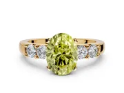 5 Stone Engagement Ring Setting for Fancy Yellow Oval Center with Plain Band and Prong Head in Yellow Gold