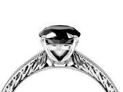 Solitaire Engagement Ring Setting for Fancy Black Oval Center with Engraved Milgrain Band and Prong Head in Platinum