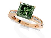 Solitaire Engagement Ring Setting for Fancy Green Princess Cut Center with Milgrain-Edged Pave Band and Prong Head in Rose Gold