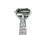 Solitaire Engagement Ring Setting for Fancy Green Asscher Cut Center with Multi-Row Accents and Prong Head in Sterling Silver