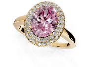 Halo Engagement Ring Setting for Fancy Pink Oval Center with Plain Tapered Band and Prong Head in Yellow Gold