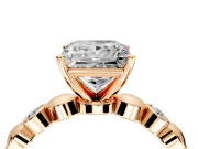 Solitaire Engagement Ring Setting for Princess Cut Center with Beaded Bezel Station Band and Prong Head in Rose Gold