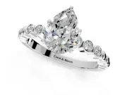 Solitaire Engagement Ring Setting for Pear-Shaped Center with Bezel-Dot Beaded Band and Prong Head in Platinum