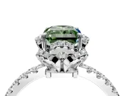 Halo Engagement Ring Setting for Fancy Green Radiant Cut Center with Openwork Halo, Pave Band and Prong Head in Sterling Silver
