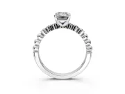 Solitaire Engagement Ring Setting for Emerald Cut Center with Bezel-Dot Beaded Band and Prong Head in Platinum
