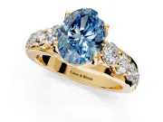 Solitaire Engagement Ring Setting for Fancy Blue Oval Center with Graduated Shared Prongs and Prong Head in Yellow Gold