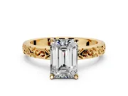 Solitaire Engagement Ring Setting for Emerald Cut Center with Scrollwork Band and Prong Head in Yellow Gold