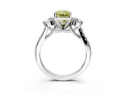3 Stone Engagement Ring Setting for Fancy Yellow Radiant Cut Center with Crossover Basket, Pave Band and Prong Head in Sterling Silver