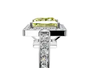 Bezel-Framed Halo Engagement Ring Setting for Fancy Yellow Princess Cut Center with Pave Band and Prong Head in Platinum