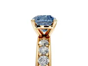 Solitaire Engagement Ring Setting for Fancy Blue Cushion Cut Center with Channel-Set Accents and Prong Head in Yellow Gold