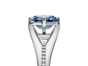 Solitaire Engagement Ring Setting for Fancy Blue Emerald Cut Center with Milgrain Cathedral Band and Prong Head in White Gold