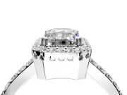 Halo Engagement Ring Setting for Emerald Cut Center with Inner Milgrain Border and Prong Head in Sterling Silver