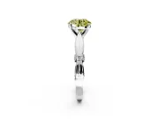 Solitaire Engagement Ring Setting for Fancy Yellow Round Cut Center with Carved Leaf Shoulders and Prong Head in Sterling Silver