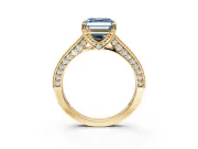 Solitaire Engagement Ring Setting for Fancy Blue Asscher Cut Center with Milgrain-Framed Pave Band and Prong Head in Yellow Gold